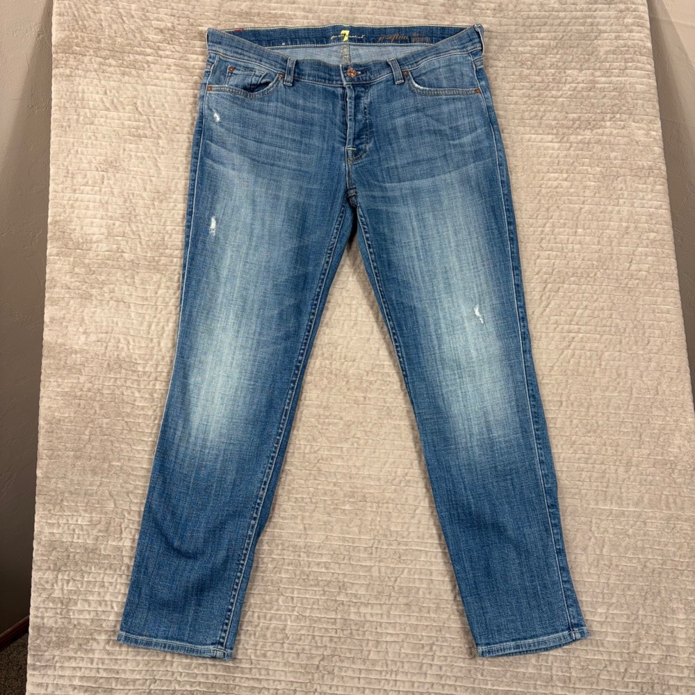 7 For All Mankind Josefina Skinny Boyfriend Jeans Size 32 Medium Wash Distressed